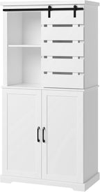 63.5" White Kitchen Pantry Cabinet with Sliding Barn Door Multi Market World Inc.
