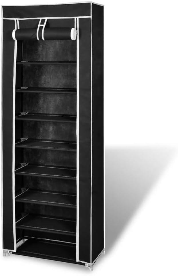 Fabric Shoe Cabinet with Cover,  162 x 57 x 29 cm Black Multi Market World Inc.