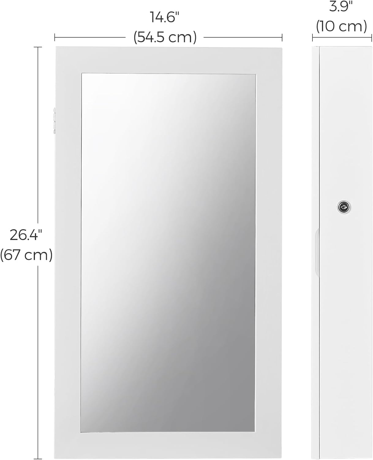 Wall Mount Mirror, Lockable Jewelry Cabinet, 3.9''D x 14.6''W x 26.4''H Multi Market World Inc.
