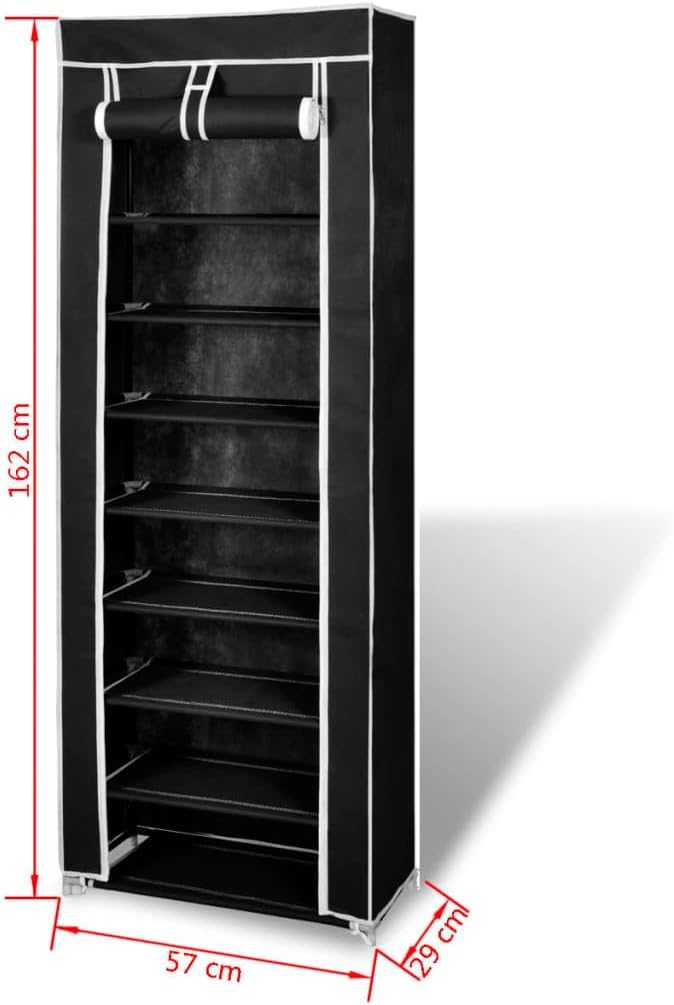 Fabric Shoe Cabinet with Cover,  162 x 57 x 29 cm Black Multi Market World Inc.