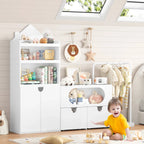 White Kids Bookcases /Cabinets With 2 Drawers, Castle Roof, 55.9'' H X 69.1'' W Multi Market World Inc.