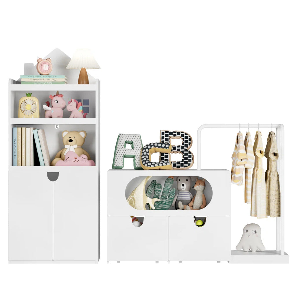White Kids Bookcases /Cabinets With 2 Drawers, Castle Roof, 55.9'' H X 69.1'' W Multi Market World Inc.
