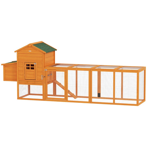 117" Extra Large Chicken Coop with Asphalt Roof, Wooden Hen House with Slide-out Tray, Quail Hutch with Nesting Box, Orange Multi Market World Inc.
