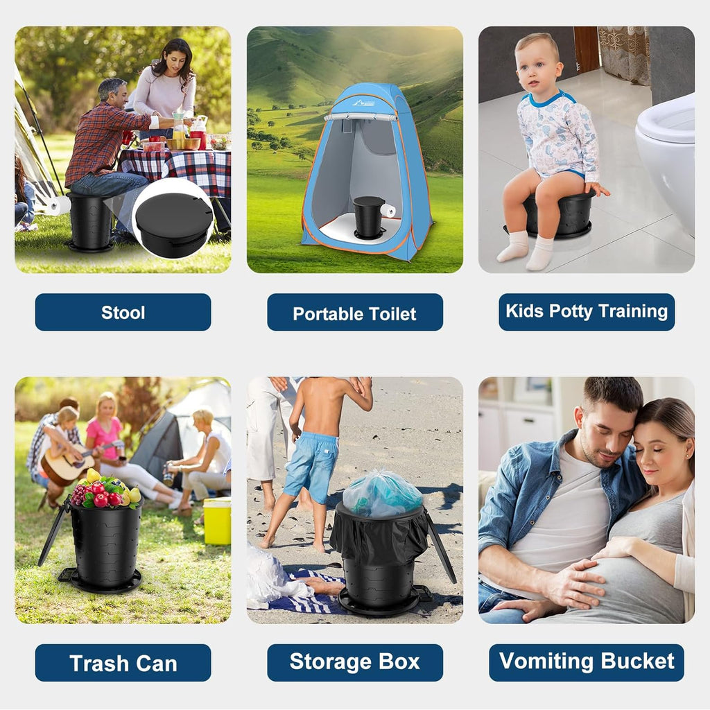 Portable Folding Toilet – Multi-Functional Retractable Camping Commode with Toilet Paper Holder Multi Market World Inc.