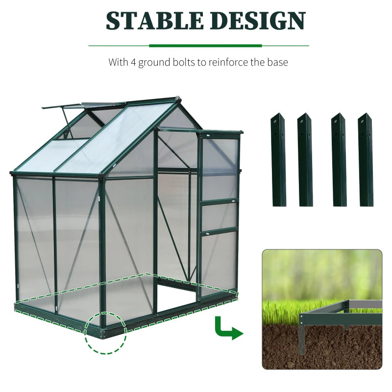 6.2' x 4.3' x 6.6' Clear Polycarbonate Greenhouse Large Walk-In Green House Garden Plants Grow Galvanized Base Aluminum Frame w/ Slide Door