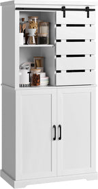 63.5" White Kitchen Pantry Cabinet with Sliding Barn Door Multi Market World Inc.