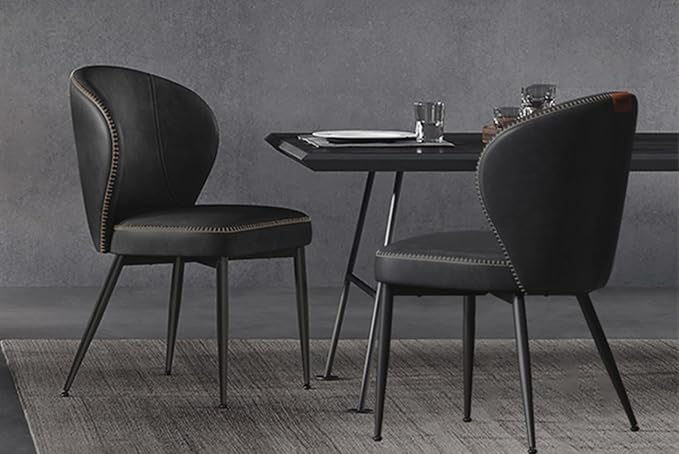 Set of 2 Upholstered Dining Chairs – Mid-Century Modern Accent Kitchen Chairs with Padded Seat, Solid Back, Synthetic Leather Upholstery, Steel Legs, Easy Assembly