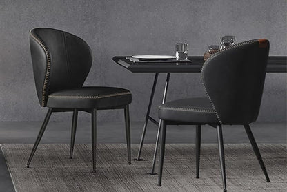 Set of 2 Upholstered Dining Chairs – Mid-Century Modern Accent Kitchen Chairs with Padded Seat, Solid Back, Synthetic Leather Upholstery, Steel Legs, Easy Assembly