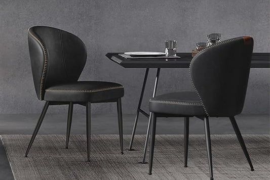 Set of 2 Upholstered Dining Chairs – Mid-Century Modern Accent Kitchen Chairs with Padded Seat, Solid Back, Synthetic Leather Upholstery, Steel Legs, Easy Assembly