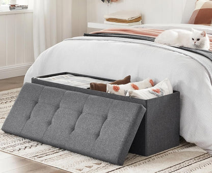 43 Inches Folding Storage Ottoman Bench, Storage Chest, Foot Rest Stool, Dark Gray