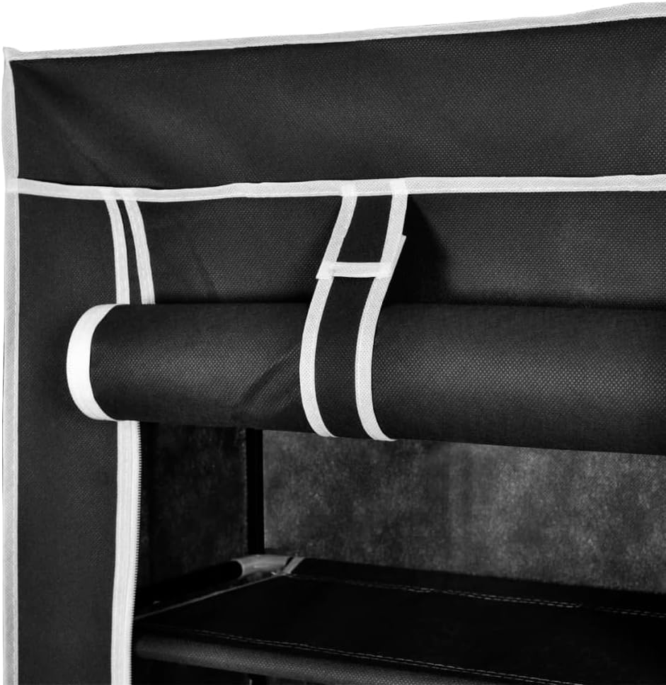 Fabric Shoe Cabinet with Cover,  162 x 57 x 29 cm Black Multi Market World Inc.