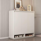 Shoe Storage Cabinet, 90 cm Wide, 3 Doors with Open Shelf, White, Minimalist Entryway Organizer, White Multi Market World Inc.