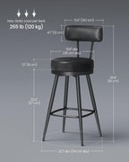 Set of 2 Swivel Counter Height Bar Stools – 25.6" Tall Mid-Century Modern Bar Chairs with Backrest, Synthetic Leather Upholstery Multi Market World Inc.