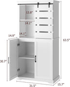 63.5" White Kitchen Pantry Cabinet with Sliding Barn Door Multi Market World Inc.