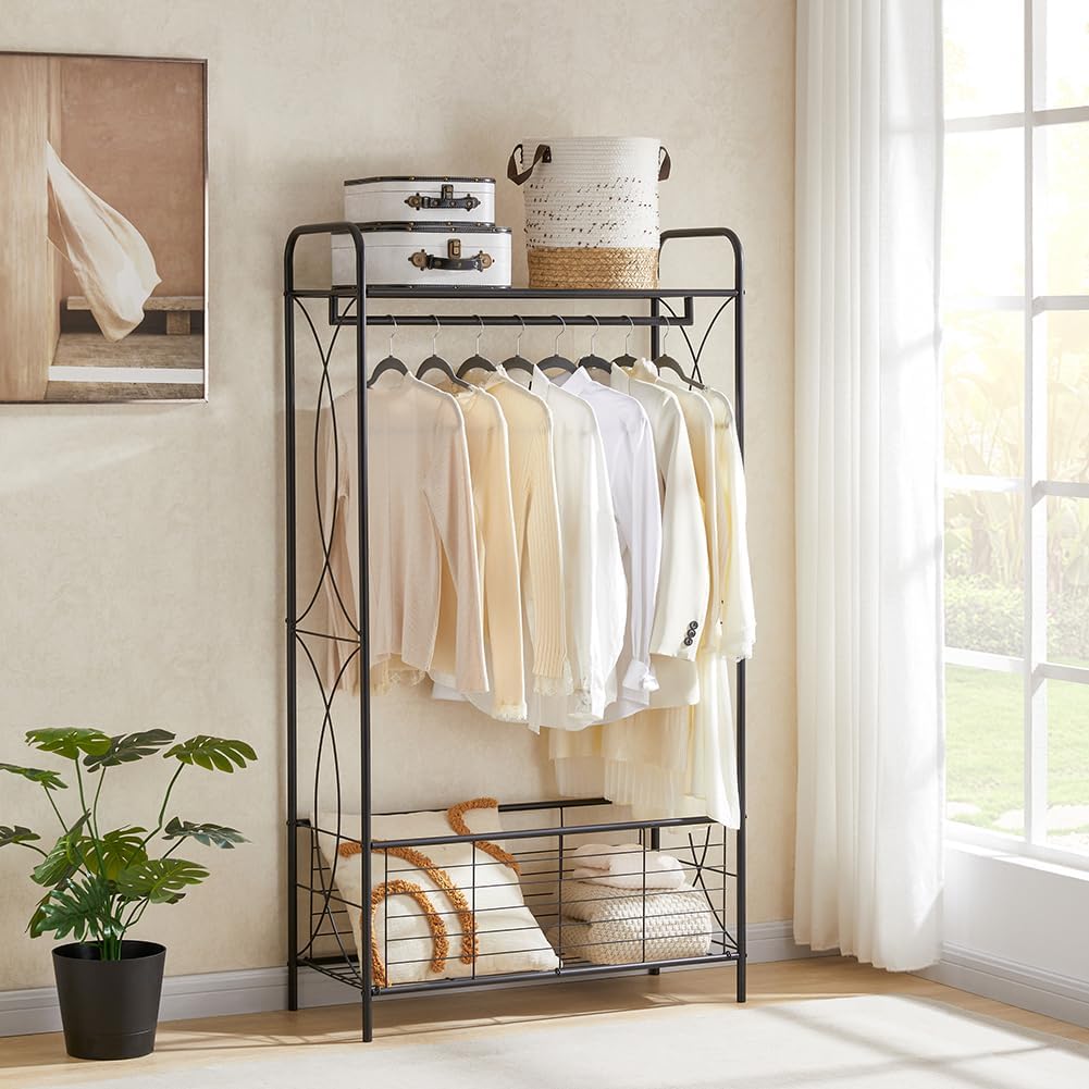 Black Metal Clothes Rack with Top Hanging Bar Multi Market World Inc.