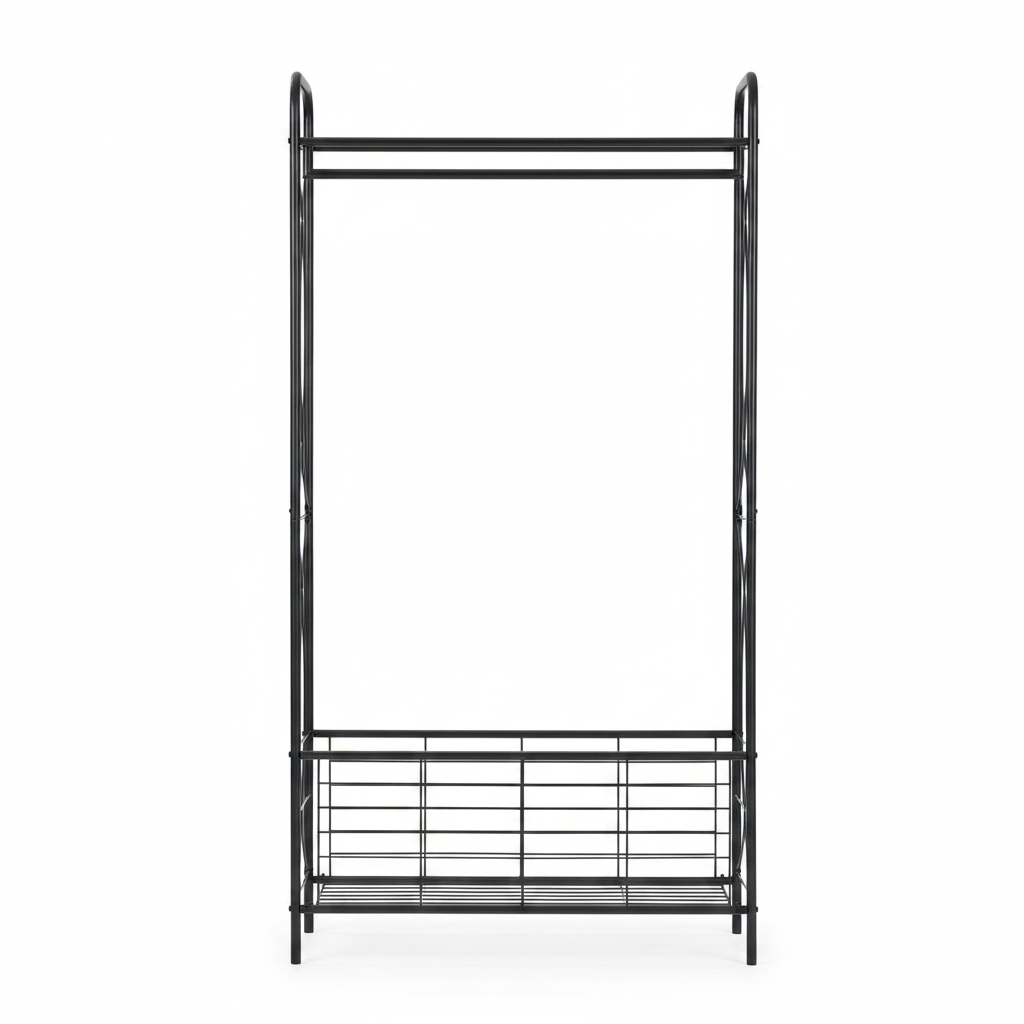 Black metal clothes rack with a top hanging bar Multi Market World Inc.