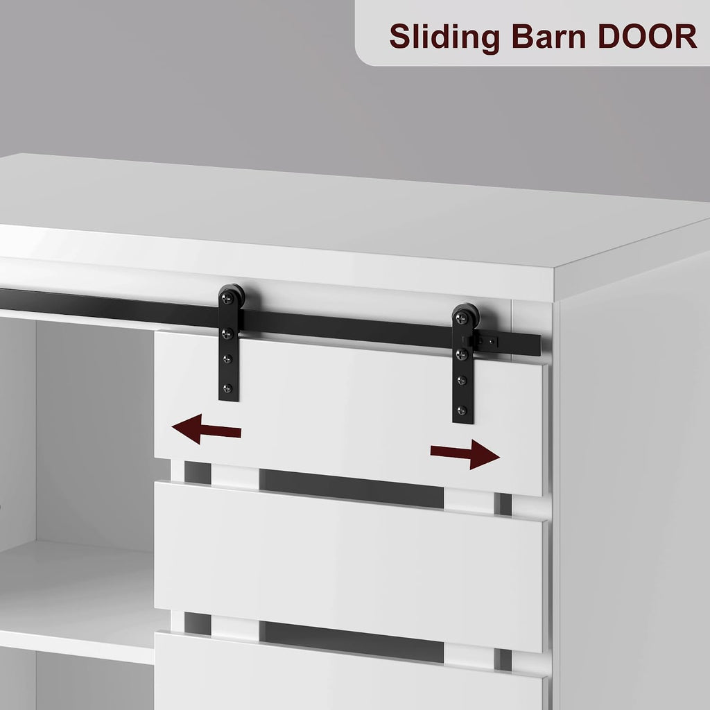 63.5" White Kitchen Pantry Cabinet with Sliding Barn Door Multi Market World Inc.
