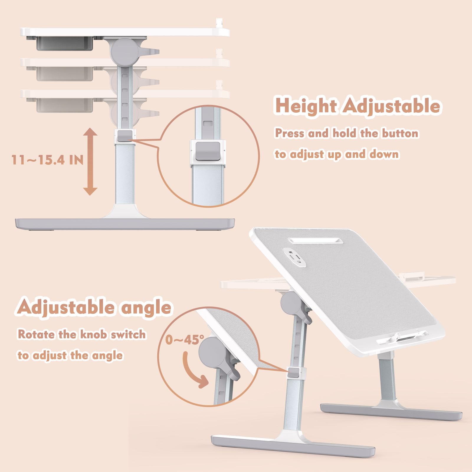 RAINBEAN Lap Desk with Charging Port and Book Stand, Foldable and Adjustable Laptop Desk for Bed and Sofa Multi Market World Inc.