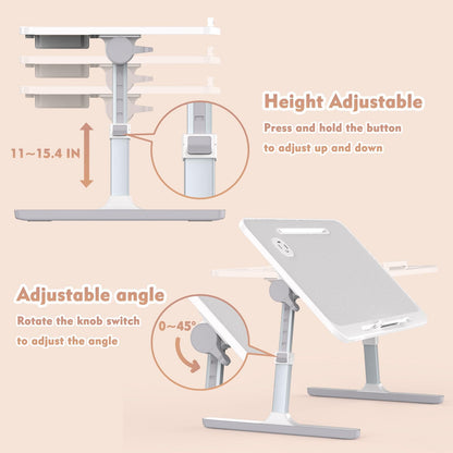 RAINBEAN Lap Desk with Charging Port and Book Stand, Foldable and Adjustable Laptop Desk for Bed and Sofa