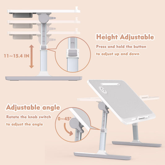 RAINBEAN Lap Desk with Charging Port and Book Stand, Foldable and Adjustable Laptop Desk for Bed and Sofa