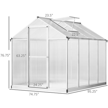 Greenhouse 8' x 6' x 6.4' Walk-in Garden Greenhouse Polycarbonate Panels Plants Flower Growth Shed Cold Frame Outdoor Portable Warm House Aluminum Frame