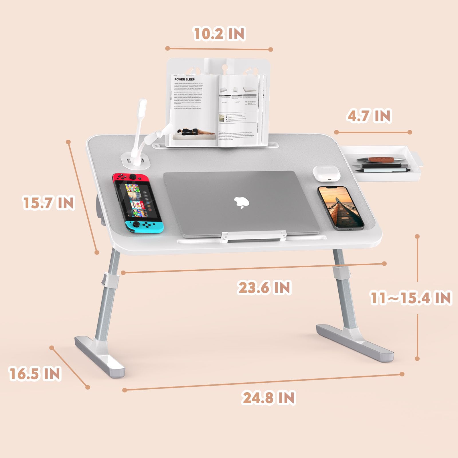 RAINBEAN Lap Desk with Charging Port and Book Stand, Foldable and Adjustable Laptop Desk for Bed and Sofa Multi Market World Inc.