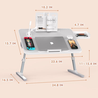 RAINBEAN Lap Desk with Charging Port and Book Stand, Foldable and Adjustable Laptop Desk for Bed and Sofa