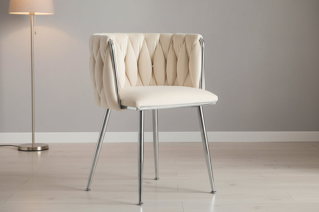 MMW Velvet Dining Chair with Silver Metal Legs - Upholstered Tufted Accent Chair for Dining Room, Living Room, and Bedroom Multi Market World Inc.