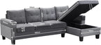 4-Seater L-Shaped Sectional Sofa with Storage Chaise, with High-Density Foam, Built-in Cup Holder for Living Room, Grey (fd) Multi Market World Inc.