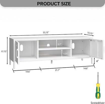 Modern Metal TV Stand for 55–60 Inch TVs – Industrial Style Entertainment Center with Storage Cabinets, Open Shelf, Cable Management & Ventilation, Mid-Century Media Console Table