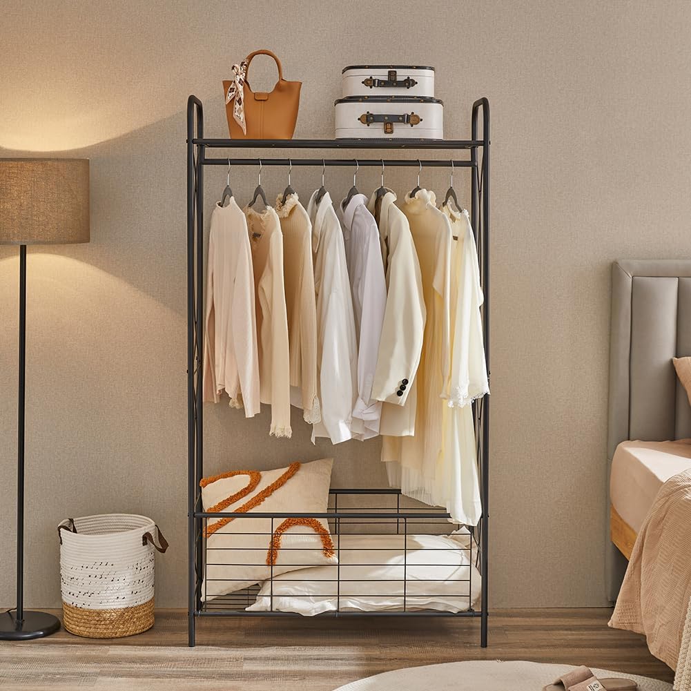 Black Metal Clothes Rack with Top Hanging Bar Multi Market World Inc.