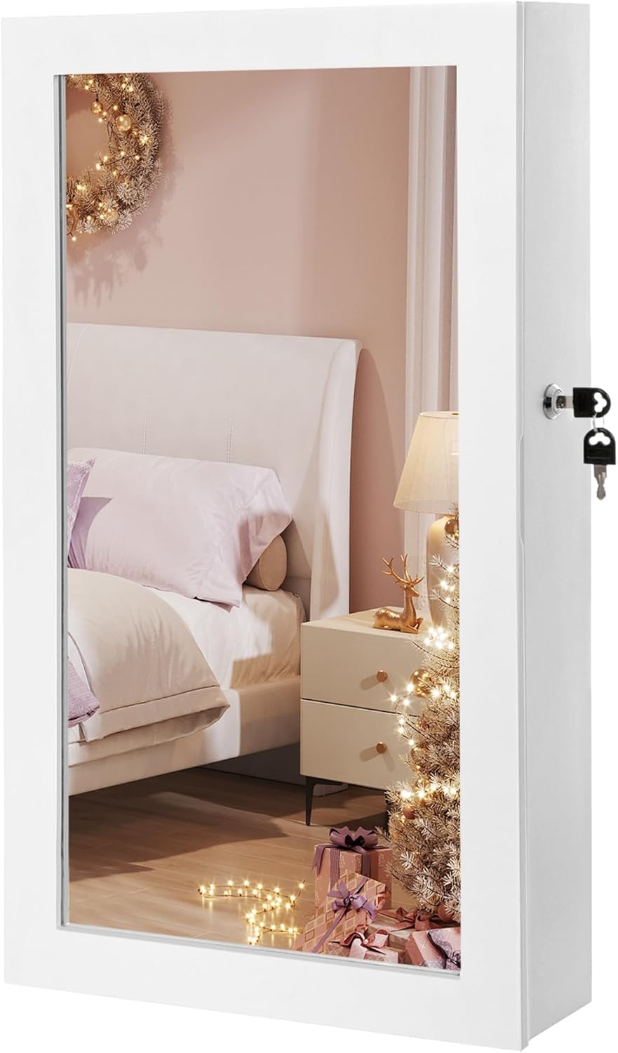 Wall Mount Mirror, Lockable Jewelry Cabinet, 3.9''D x 14.6''W x 26.4''H Multi Market World Inc.