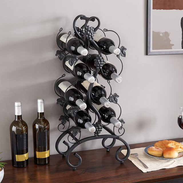 Metal Grapevine 10-Bottle Wine Rack - Free Standing Metal Wine Holder Countertop & Floor Display Multi Market World Inc.