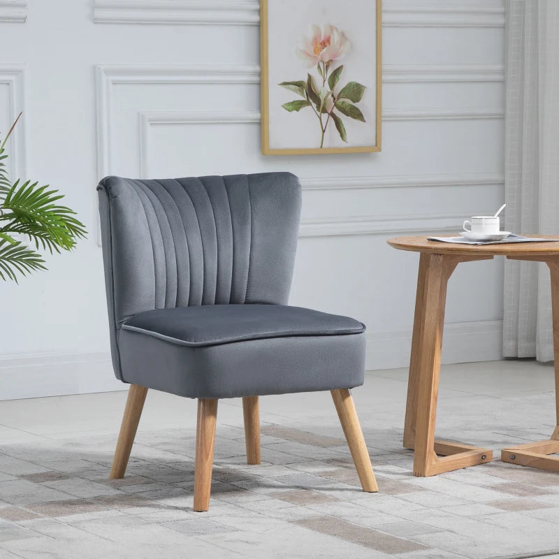 Velvet Armless Chair, Modern Accent Chair for Living Room with Wood Legs and Thick Padding, Grey Multi Market World Inc.