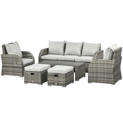 6 Pieces Patio Furniture Set, Outdoor rattan Sectional Furniture with recliner, for Lawn Garden Backyard