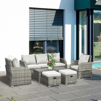 6 Pieces Patio Furniture Set, Outdoor rattan Sectional Furniture with recliner, for Lawn Garden Backyard