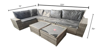 5-Seater Grey Rattan Outdoor Corner Patio Set with Cushions & 2 Ottomans – Sectional Sofa