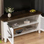 47" Farmhouse Corner TV Stand/ Accent Cabinet with Mesh Doors & Dark Wood Top - White Multi Market World Inc.