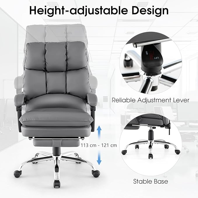 Reclining PU Leather Office Chair with Footrest and Adjustable Features Multi Market World Inc.