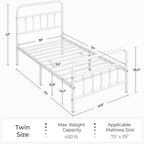 Metal Frame Bed, White, Twin size,  Iron Headboard and Footboard Multi Market World Inc.
