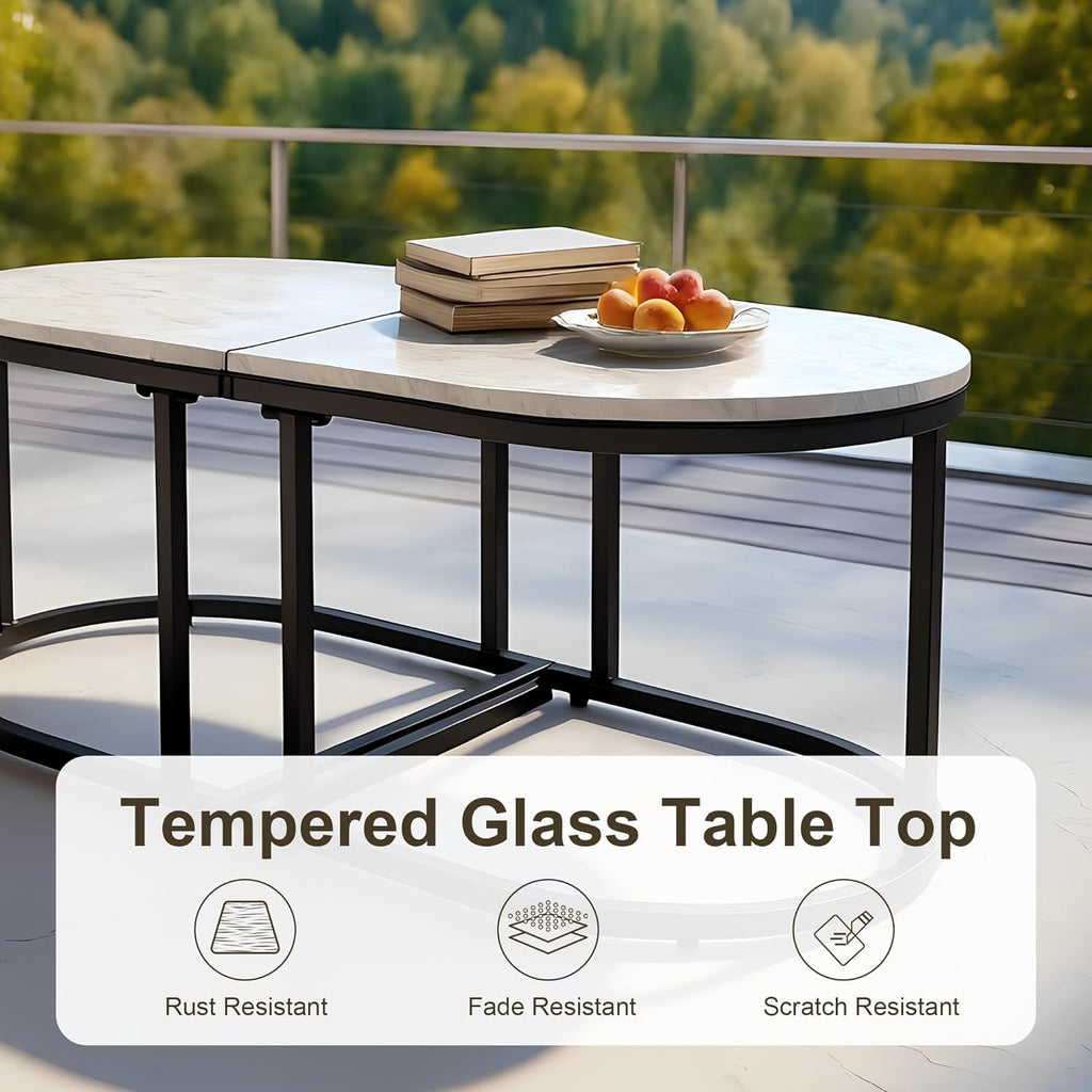 5-Piece Patio Furniture Set with 2-Seater Loveseat, 2 Accent Chairs, and Modular Marble-Style Tempered Glass Coffee Tables Multi Market World Inc.