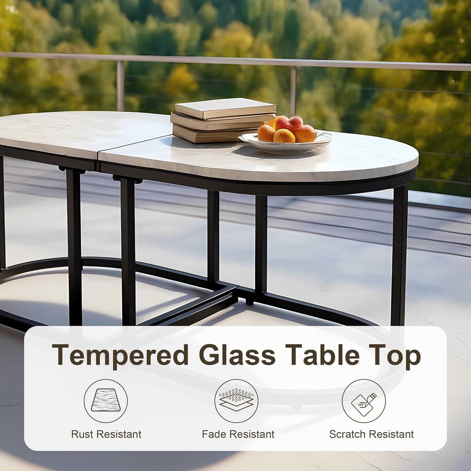 5-Piece Patio Furniture Set with 2-Seater Loveseat, 2 Accent Chairs, and Modular Marble-Style Tempered Glass Coffee Tables Multi Market World Inc.