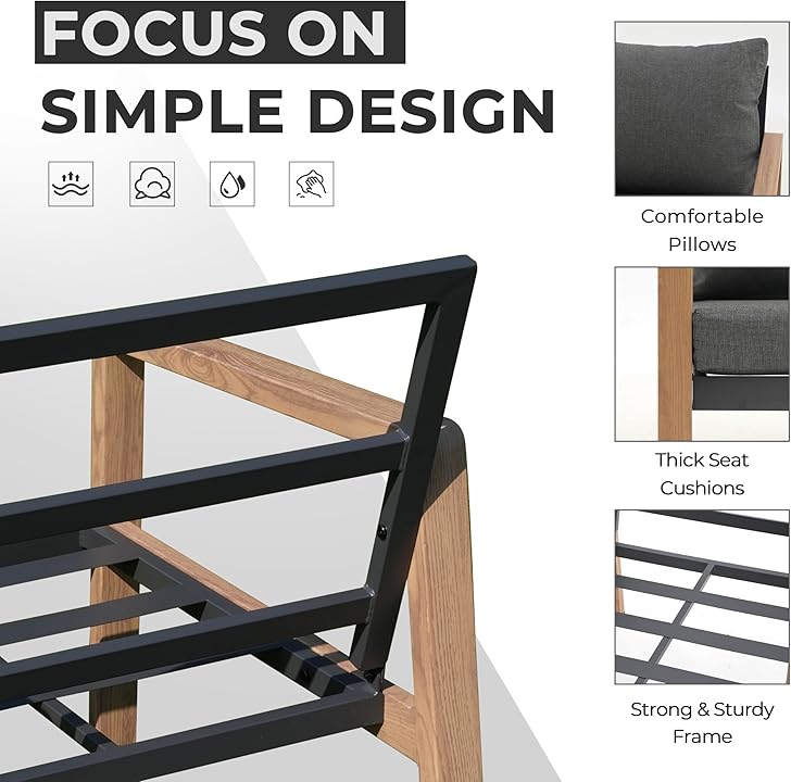 4-Piece Modern Outdoor Patio Furniture Set - 80" 3-Seat Sofa, 2 Ergonomic Armchairs with Adjustable Trays, and Large Metal Slat Coffee Table Multi Market World Inc.