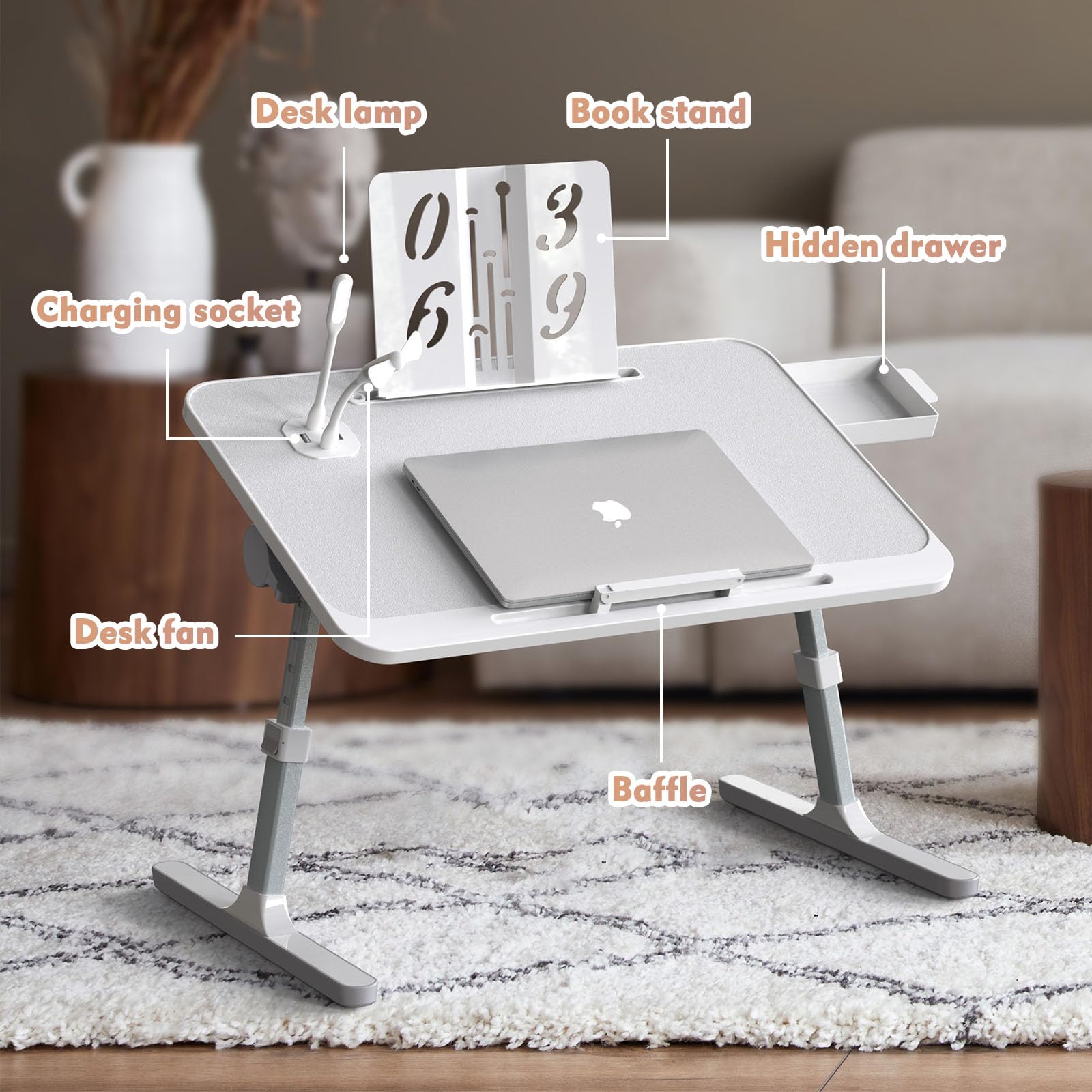 RAINBEAN Lap Desk with Charging Port and Book Stand, Foldable and Adjustable Laptop Desk for Bed and Sofa Multi Market World Inc.
