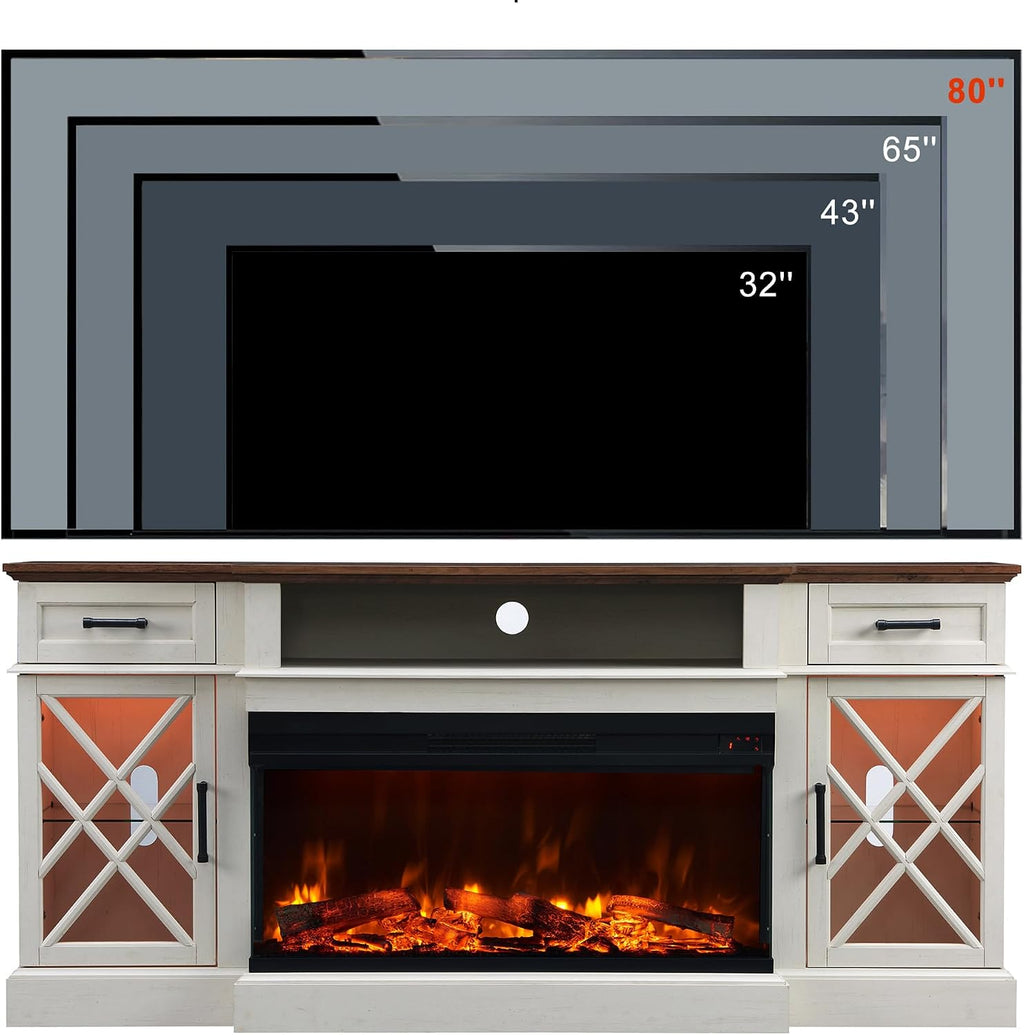 70" Farmhouse Fireplace TV Stand for TVs up to 80", Driftwood Gray Multi Market World Inc.