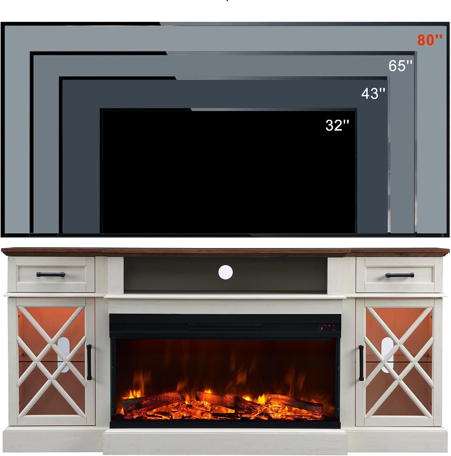 70" Farmhouse Fireplace TV Stand for TVs up to 80", Driftwood Gray Multi Market World Inc.