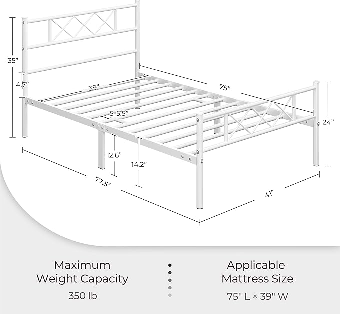 Metal Frame Bed, Black, Twin size,  Iron Headboard and Footboard Multi Market World Inc.