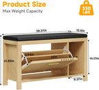 40" Entryway Shoe Storage Bench with Flip-Down Hidden Drawer, Slatted Door & Padded Seat - Natural Wood Finish Multi Market World Inc.