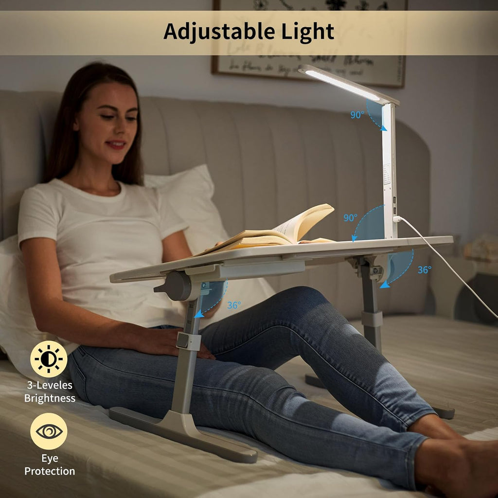 Adjustable Laptop Bed Desk with LED Light & Storage Drawer, Portable Lap Table Stand Multi Market World Inc.