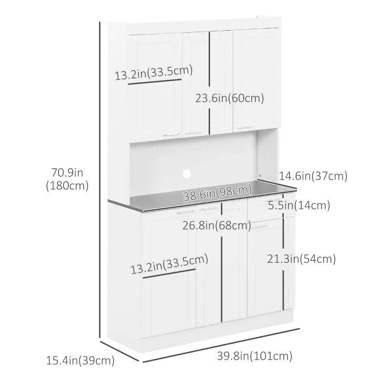 71" Kitchen Pantry Cabinet, Storage Buffet with Hutch, Adjustable Shelves for Living Room, High Gloss White Multi Market World Inc.